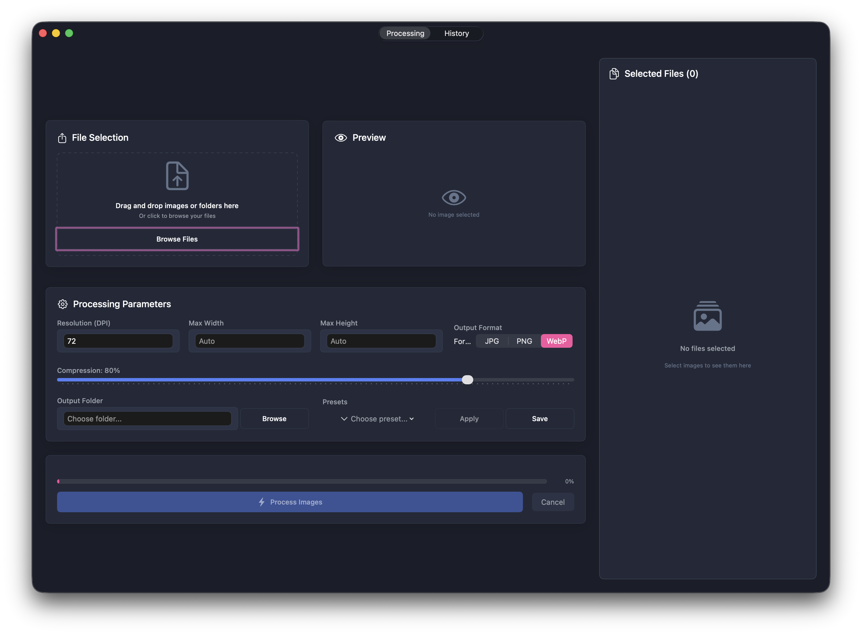 The Transmogrifier app interface showing batch image processing